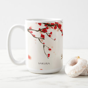 Personligen Röda Cherry-Blommar för Blommigt med v Kaffemugg