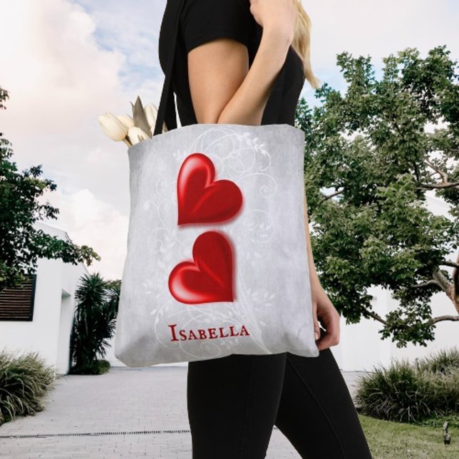 Personligen Röda hörn, verktygslåda Tygkasse (Red Hearts Personalized Tote Bag)