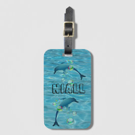 Personligen roligt Dolphin och Bubbles Bagagebricka
