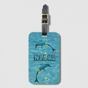 Personligen roligt Dolphin och Bubbles Bagagebricka