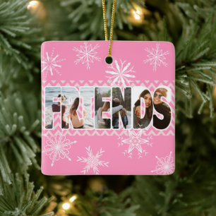 Personligen rosa Friends Photo Snöflingor Julgransprydnad Keramik