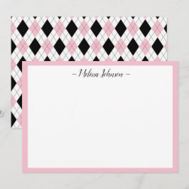 Personligen rosa och svart argyle anteckningskort