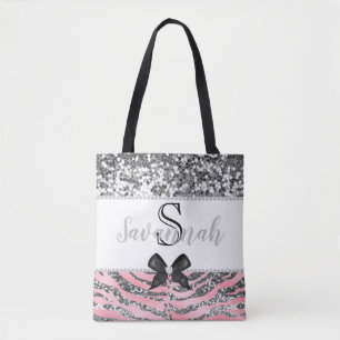 Personligen Rosa ros Silver Glitter Tygkasse