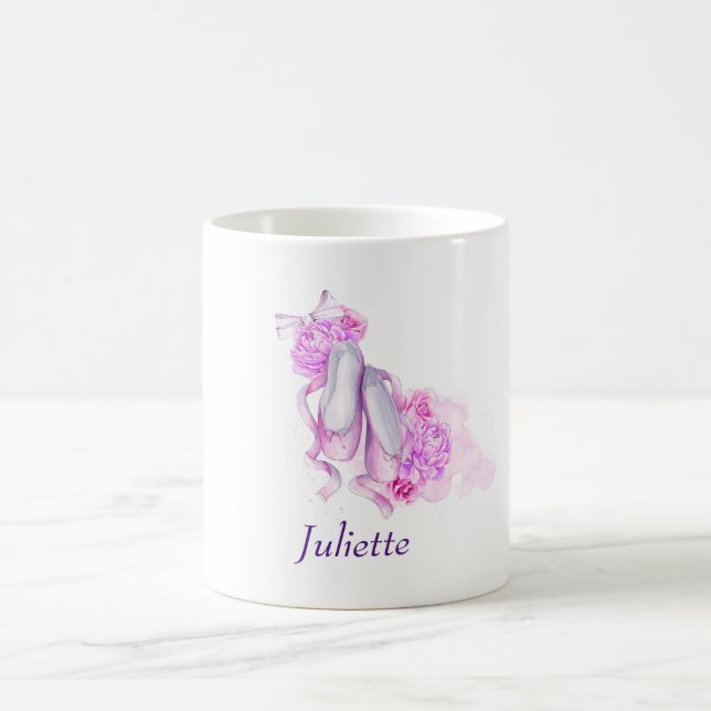 Personligen rosa Watercolor Ballet Shoes  Kaffemugg (Center)