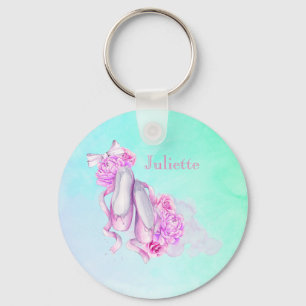 Personligen rosa Watercolor Ballet Shoes  Nyckelring
