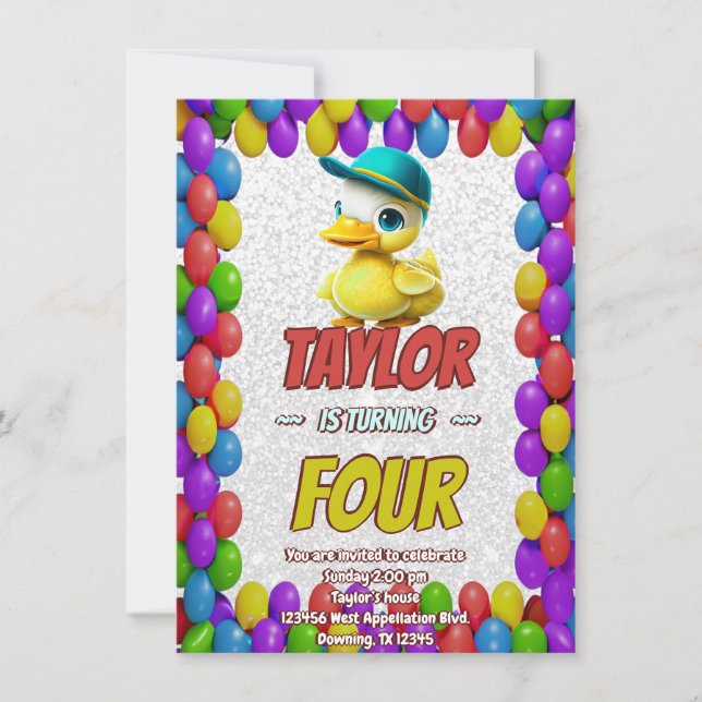 Personligen Rubber Anka Cute Birthday Inbjudan Kid (Framsida)