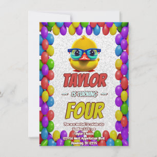 Personligen Rubber Anka Cute Birthday Inbjudan Kid