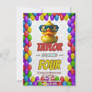 Personligen Rubber Anka Cute Birthday Inbjudan Kid