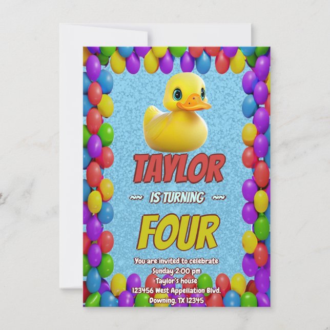 Personligen Rubber Anka Cute Birthday Inbjudan Kid (Framsida)