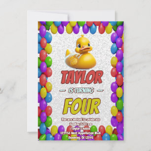 Personligen Rubber Anka Cute Birthday Inbjudan Kid