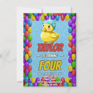 Personligen Rubber Anka Cute Birthday Inbjudan Kid