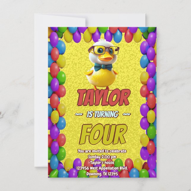 Personligen Rubber Anka Cute Birthday Inbjudan Kid (Framsida)