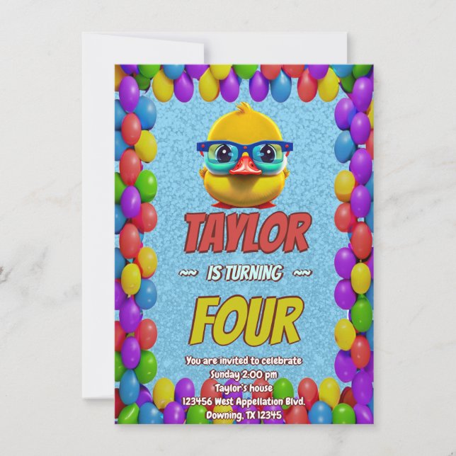 Personligen Rubber Anka Cute Birthday Inbjudan Kid (Framsida)