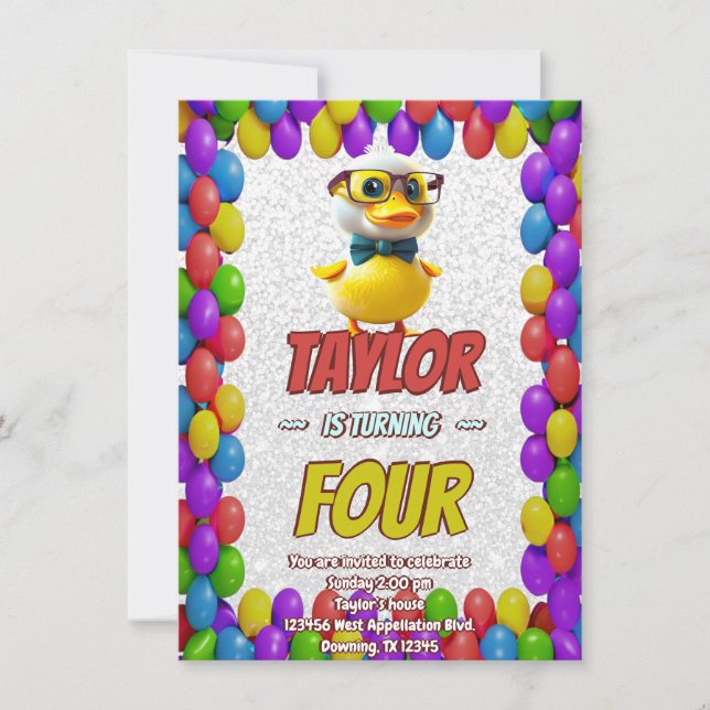 Personligen Rubber Anka Cute Birthday Inbjudan Kid (Framsida)