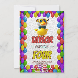 Personligen Rubber Anka Cute Birthday Inbjudan Kid