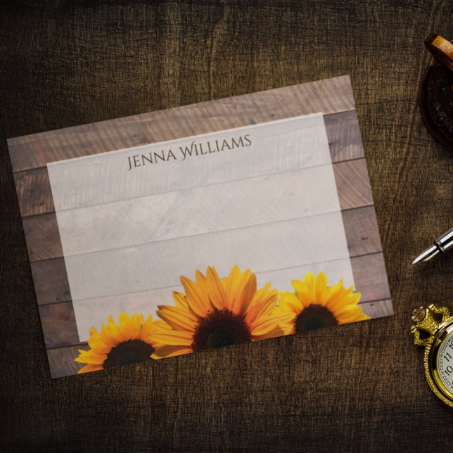 Personligen Rustic Barn Wood and Sunblommor Post-it Block (Skapare uppladdad)