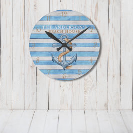 Personligen Rustic Beach House Nautical Rand Rund Klocka
