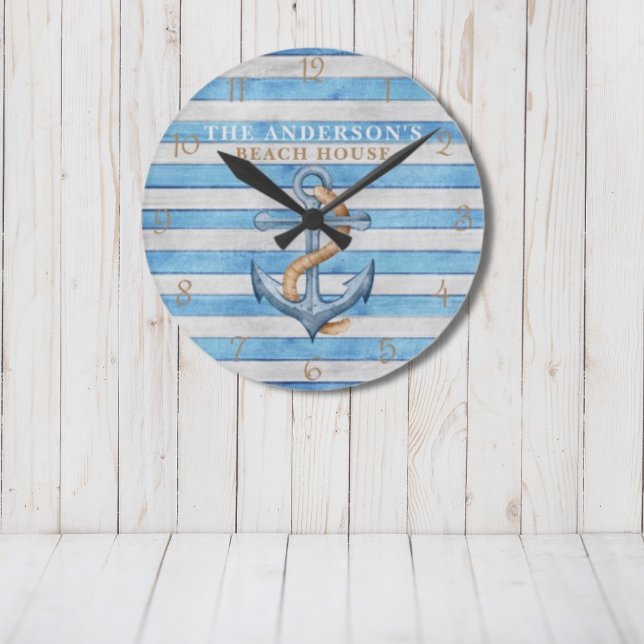 Personligen Rustic Beach House Nautical Rand Rund Klocka (Skapare uppladdad)
