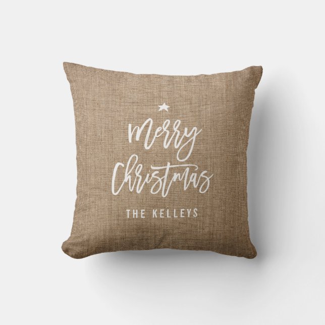 Personligen Rustic för god jul-penselskript Kudde (Framsida)
