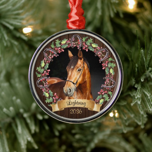 Personligen Rustic jul Horse Photo Julgransprydnad Metall (Träd)