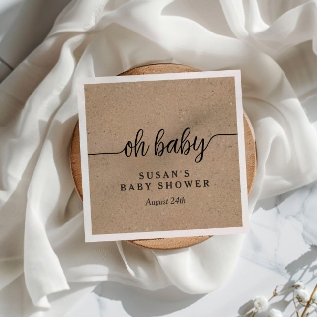 Personligen Rustic Kraft Oh Baby Shower Pappersservett (Skapare uppladdad)