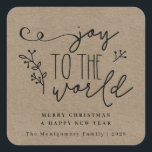 Personligen Rustic Land jul Kraft Fyrkantigt Klistermärke<br><div class="desc">Rustic Land jul Kraft Personlig Sticker. Sticker har en rustik Kraft-bakgrund,  handskriven typografi med texten "Joy to the World". märkrn anpassningsbar visar "God jul och Gott nytt år",  men du kan redigera den till spelar ingen roll som du vill. Märkre är personlig med din familj namn och år.</div>