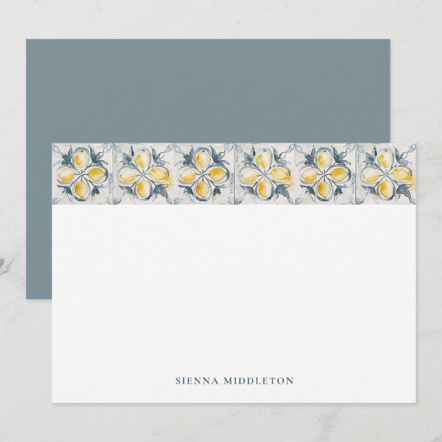 Personligen Rustic Lemons Mediterranean Tiles Anteckningskort (Fram/baksida)