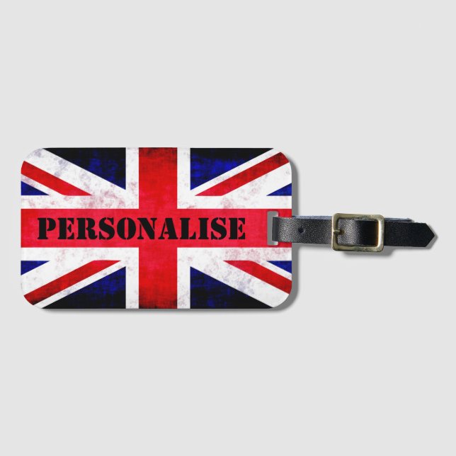 Personligen Rustic Union Jack UK Flagga Bagagebricka (Framsida horisontal)