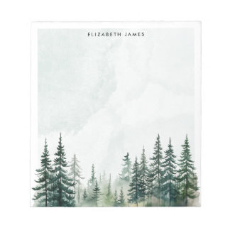 Personligen Rustic Watercolor Foggy Paj Forest Anteckningsblock