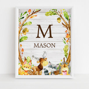 Personligen Rustic Watercolor Woodland Animals Poster