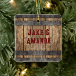 Personligen Rustic Whiskey Keg Julgransprydnad Keramik