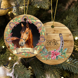 Personligen Rustic Wood jul Horse Photo Julgransprydnad Keramik
