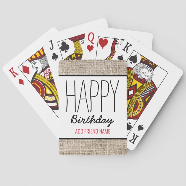 Personligen Rustik Burlap Grattis på födelsedagen Casinokort (Baksidan)
