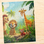 Personligen Safari Cute Jungle Animal barn namn Pussel<br><div class="desc">Lägg till den här roligten med dina barn i din dagliga verksamhet för att öppna deras fantasi. Det är färgstarkt med ett djungeltema, afrikansk safari med söta tecknad-stil målade djur som kan vara lämpliga för barn rum eller i deras klassrum. Pusslet har en zebra unge, en lejon unge, och en...</div>