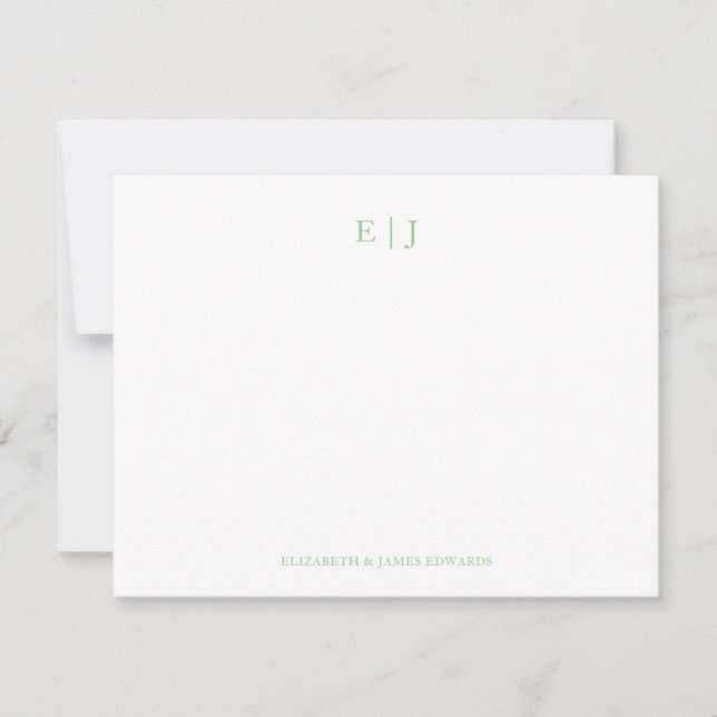 Personligen Sage Grönt Monogram par Initialer Anteckningskort (Framsida)
