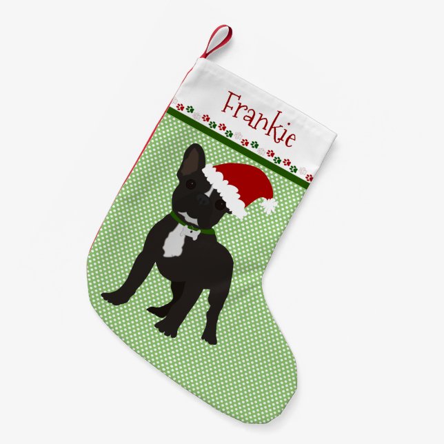 Personligen Santa Black Fransk Bulldog Liten Julstrumpa (Framsidan (Hängande))
