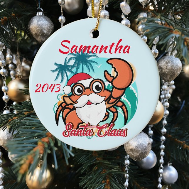 Personligen Santa Klo Crab Crustacean Jul  Julgransprydnad Keramik (Skapare uppladdad)