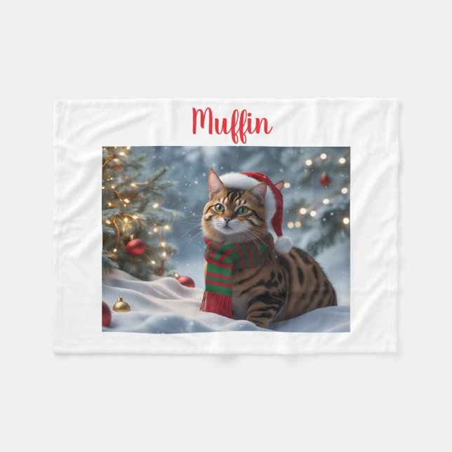 Personligen Santa Tassar Bengal Cat-julen Fleecefilt (Framsidan (Horisontell))