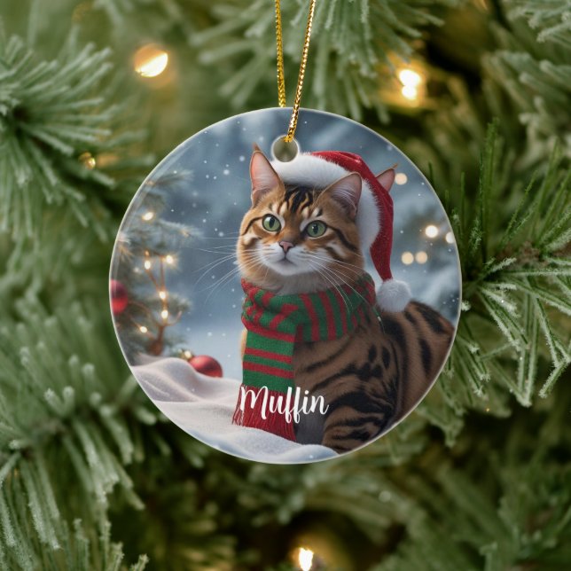 Personligen Santa Tassar Bengal Cat-julen Julgransprydnad Keramik (Träd)