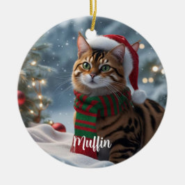 Personligen Santa Tassar Bengal Cat-julen Julgransprydnad Keramik