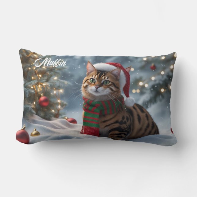 Personligen Santa Tassar Bengal Cat-julen Lumbarkudde (Framsida)