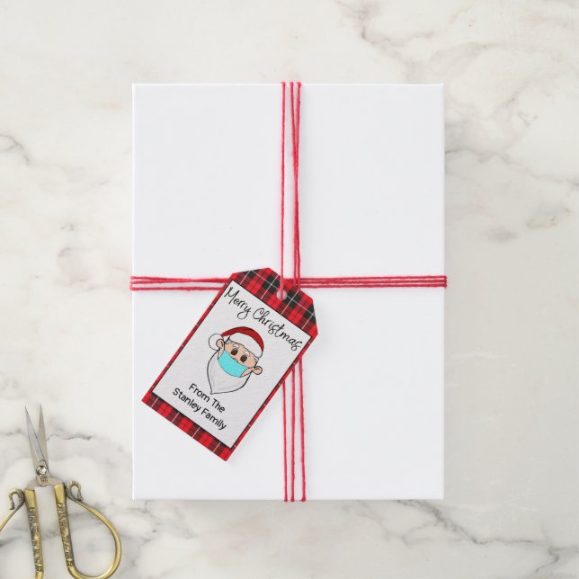 Personligen Santa with Mask Gift Märkre Presentetikett (Med Snöre)