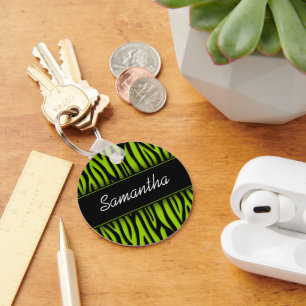Personligen Sassy Lime Green Zebra Nyckelring
