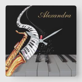 Personligen Saxophone Piano Music Luxury Fyrkantig Klocka