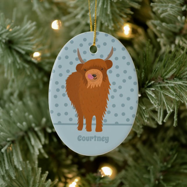 Personligen Scottish Highland Cattle Cow Graphic Julgransprydnad Keramik (Träd)