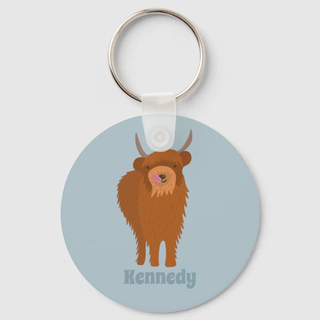 Personligen Scottish Highland Cattle Cow Graphic Nyckelring (Framsida)