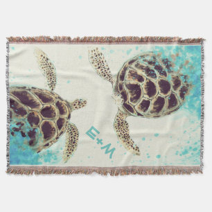Personligen Sea Turtle Kärlek Monogram Mysfilt