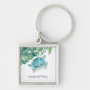 Personligen Sea Turtle Keychain Fyrkantig Silverfärgad Nyckelring