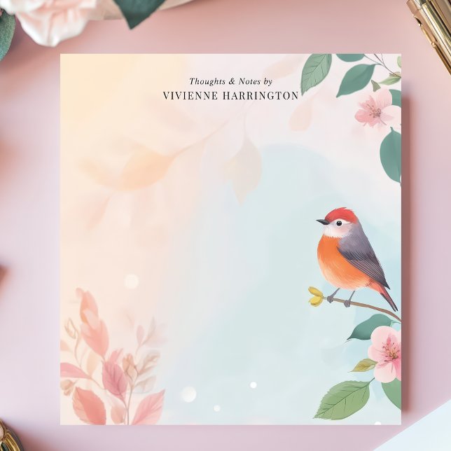 Personligen Serene Watercolor Robin Bird Blommigt  Anteckningsblock (Skapare uppladdad)