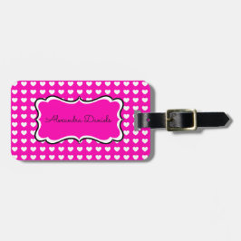 Personligen shock rosa White Hearts Bagagebricka